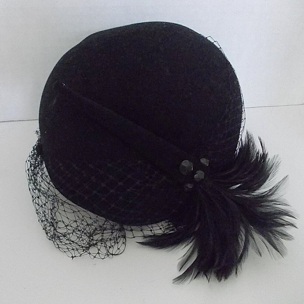 Vtg Mr John Classic Excello Wool Hat Feather Veil Detail Bollman